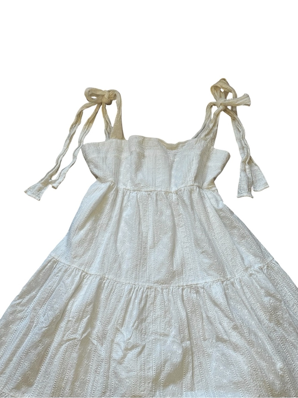O.P.T White Cotton Tiered Midi Dress Tie Straps Embroidered Cottagecore Summer - Picture 4 of 5